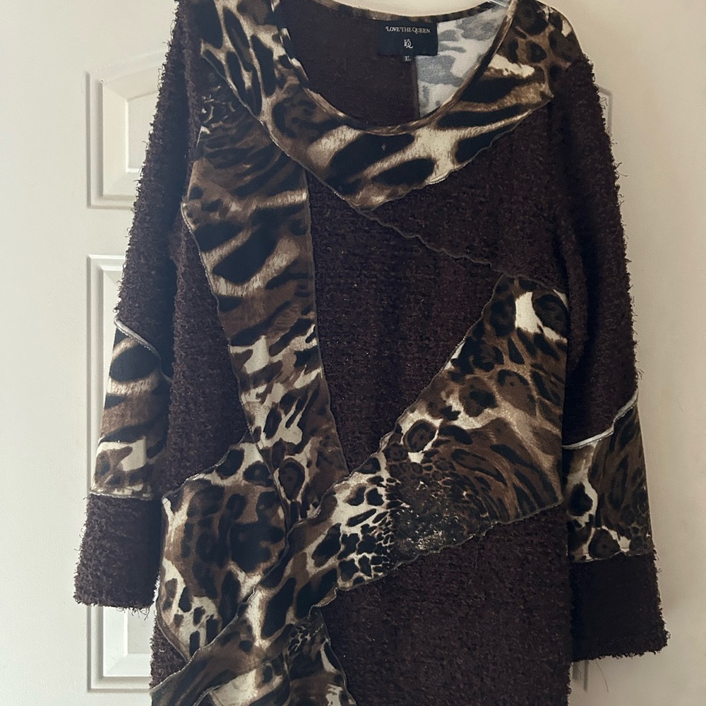 Chocolate Brown dress accented with animal print